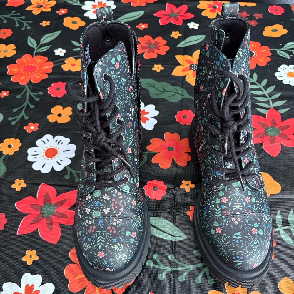 Floral Lace-Up Ankle Boots